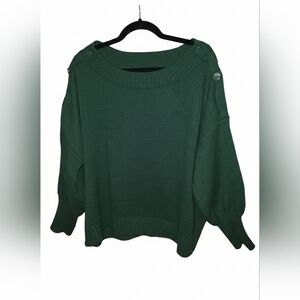 New York & Company Forest Green Crew Neck Sweater Button Detial, Cozy, Comfy, 2x